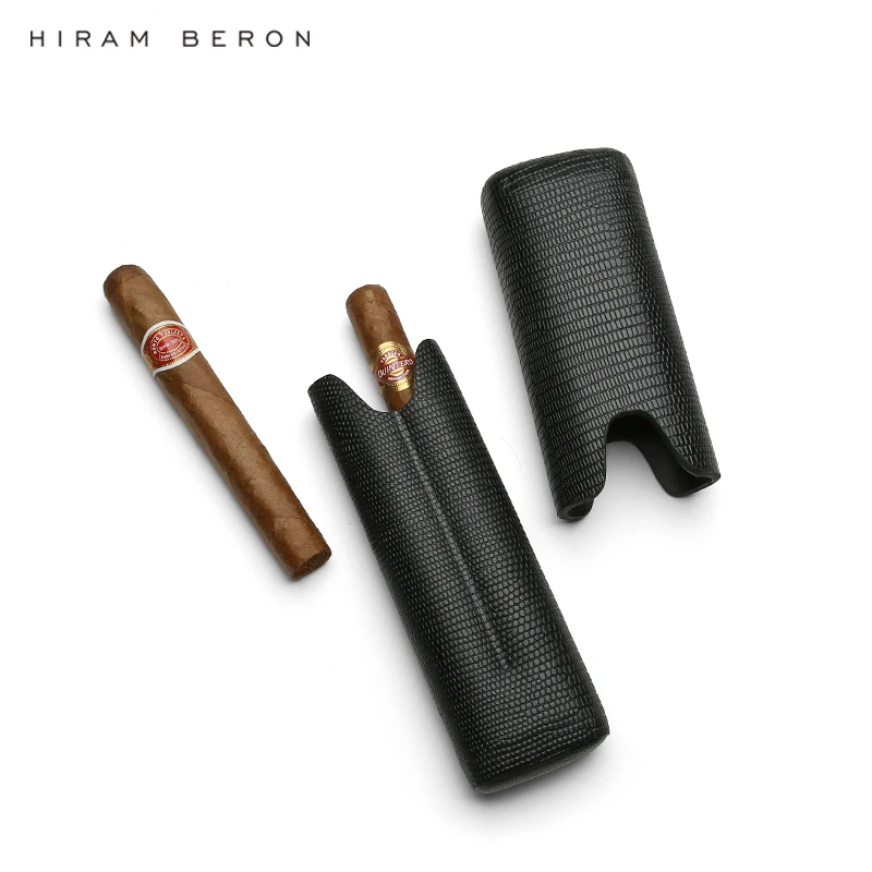 High Quality Portable Genuine Leather Cigar Box Travel Humidor Holder 2 Tube Cigar Case leather Wholesale
