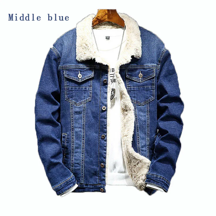 Лидер продаж, Мужская теплая джинсовая куртка с пушистой подкладкой, джинсовое пальто для зимы и нового года