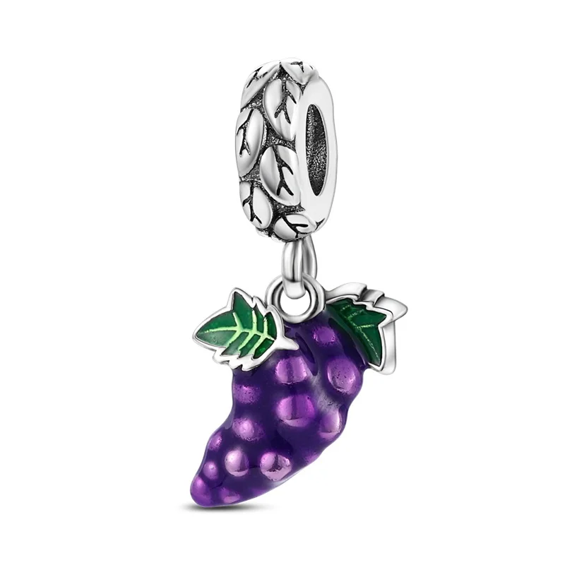 Hot Fit Original Brand Charm Beads 925 Silver Safety chain Grape Pig Pyramid For Leather Bracelets Gifts Fashion Jewelry Making