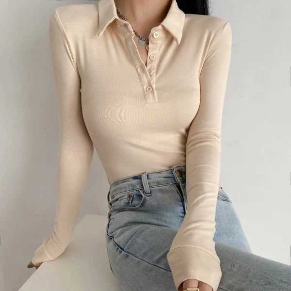 Wholesale Ladies 100% Cotton Polo Shirt Button half-placket Spread collar Long sleeves Custom Embroidered Printed Polo Shirts