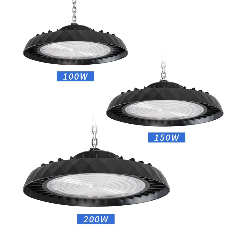 100w 150w 200w Commercial and Industrial UFO High Bay lighting  Die Cast Aluminum Housing Garage Lights Ceiling