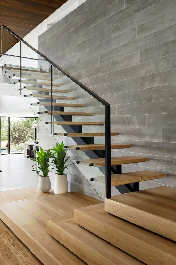 Luxury Design Basement stair pre-buried Stringer Staircase wood marble glass steps straight Floating stairs