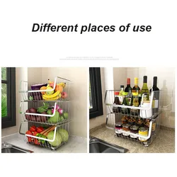 Kitchen cheap modern black 3 tier wall mounted metal fruit basket floor stand storage basket