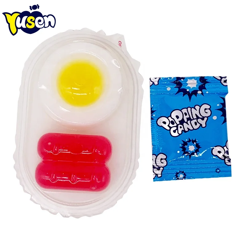 Halal Wholesale DIY Monster Fried Egg and Ham Jelly Pudding with Popping Candy Toy for Kids