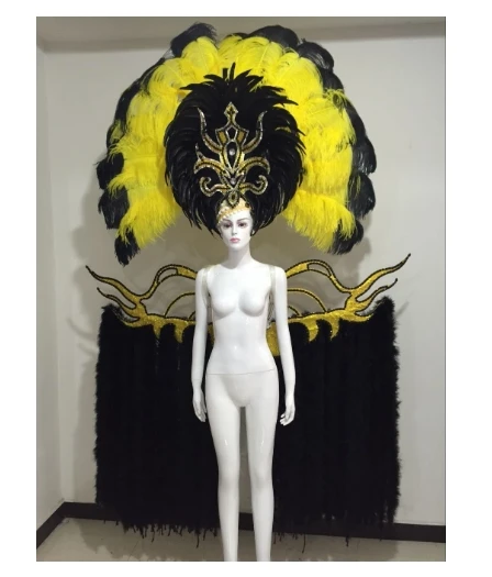 Big angel ostrich feather Wings fairy costume fly cosplay decoration party samba performance parade bar carnival makeup black