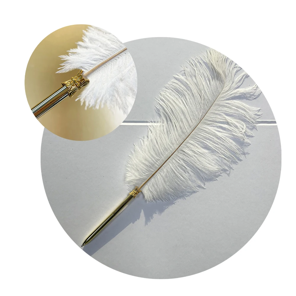 Factory Price Natural Real Calligraphy Feather Ballpoint Pen Ostrich Feather Support Custom for Wedding