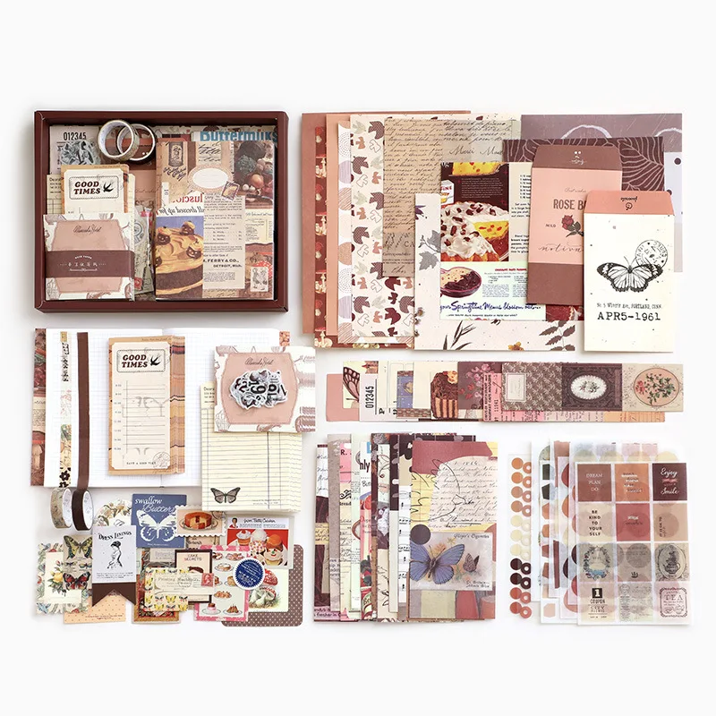 Hot Selling Custom Vintage Aesthetic Scrapbook Kit Journal Supplies With Scrapbooking Paper Grid Notebook Sets