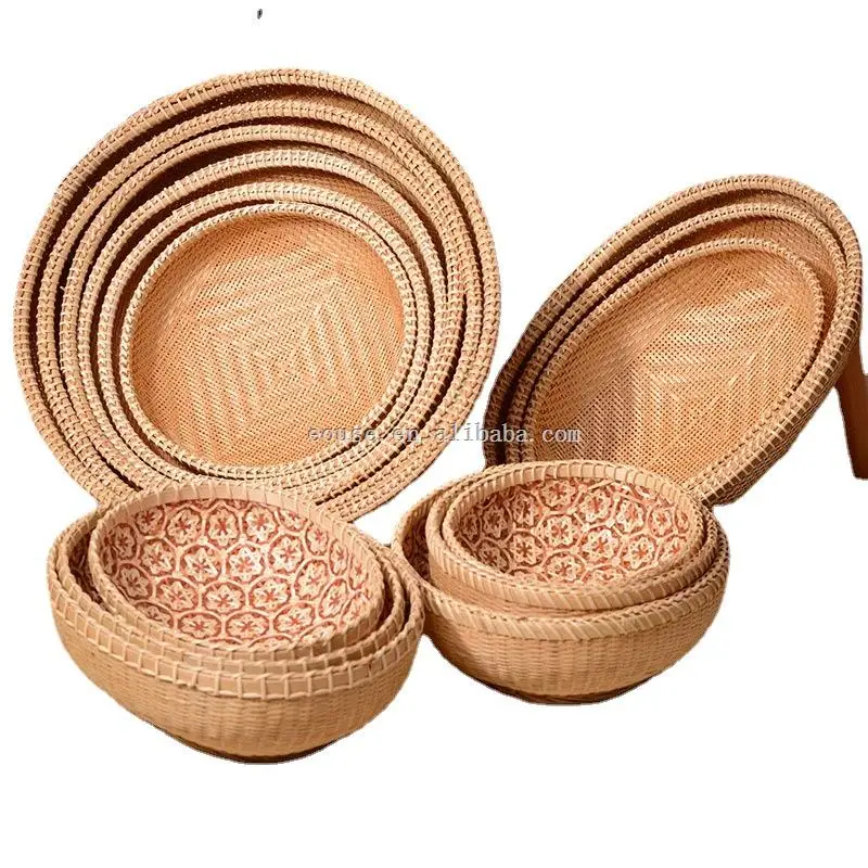 Handmade bamboo woven basket fruit and vegetable storage bamboo woven product round basket bamboo fruit basket