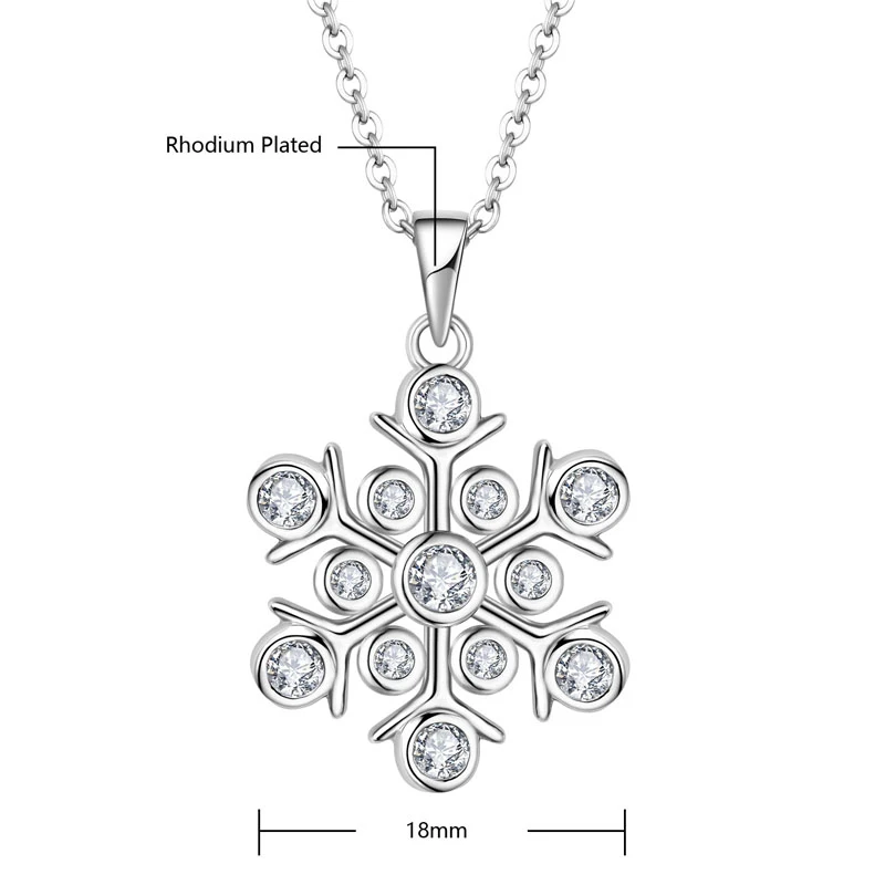 YH JEWELLERY 925 Sterling Silver Christmas Gift Snowflake Shape Diamond Round Solitaire Pendant Halo Necklace For Women