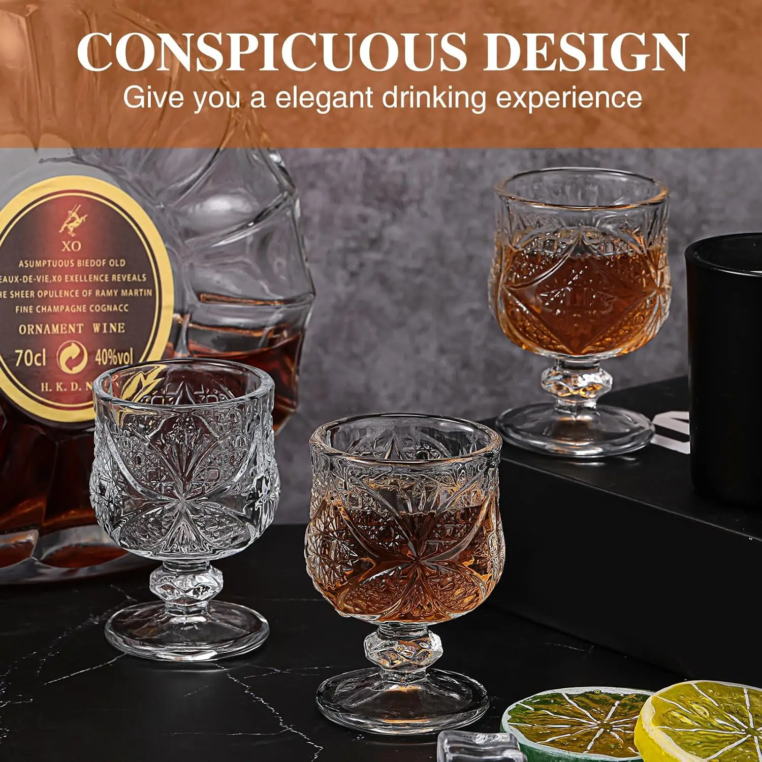 Wedding Party Bar 1.75 oz Clear Embossed Cordial Crystal Snifters Drinkware Shot Glasses for Wine Sherry Vodka cocktail Beverage