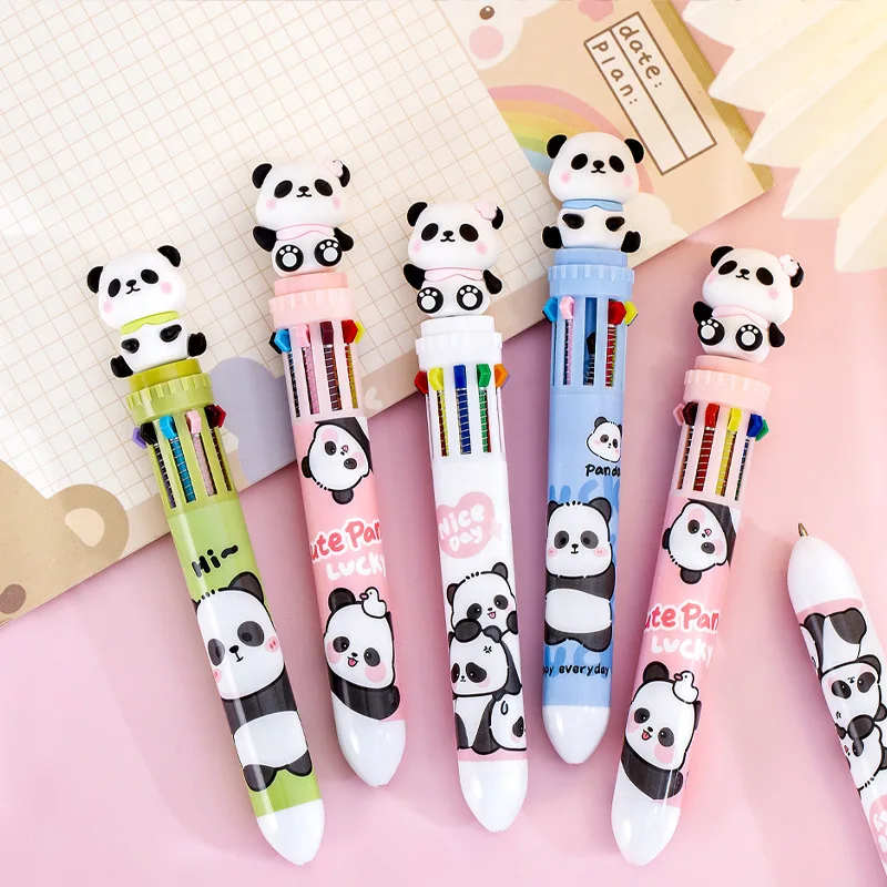 Cartoon Panda Ballpoint Pen 10-color Multi-Function Pen Kawaii Ballpoint Pens