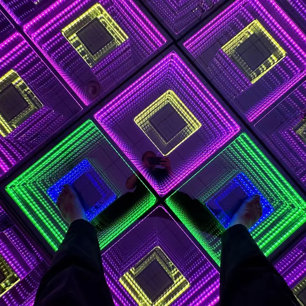 DMX RGB Color Changing Infinity Led Disco Party Dance Floor 3D Infinite Mirror Dance Floor Abyss Tunnel Stage Panel Floor Game