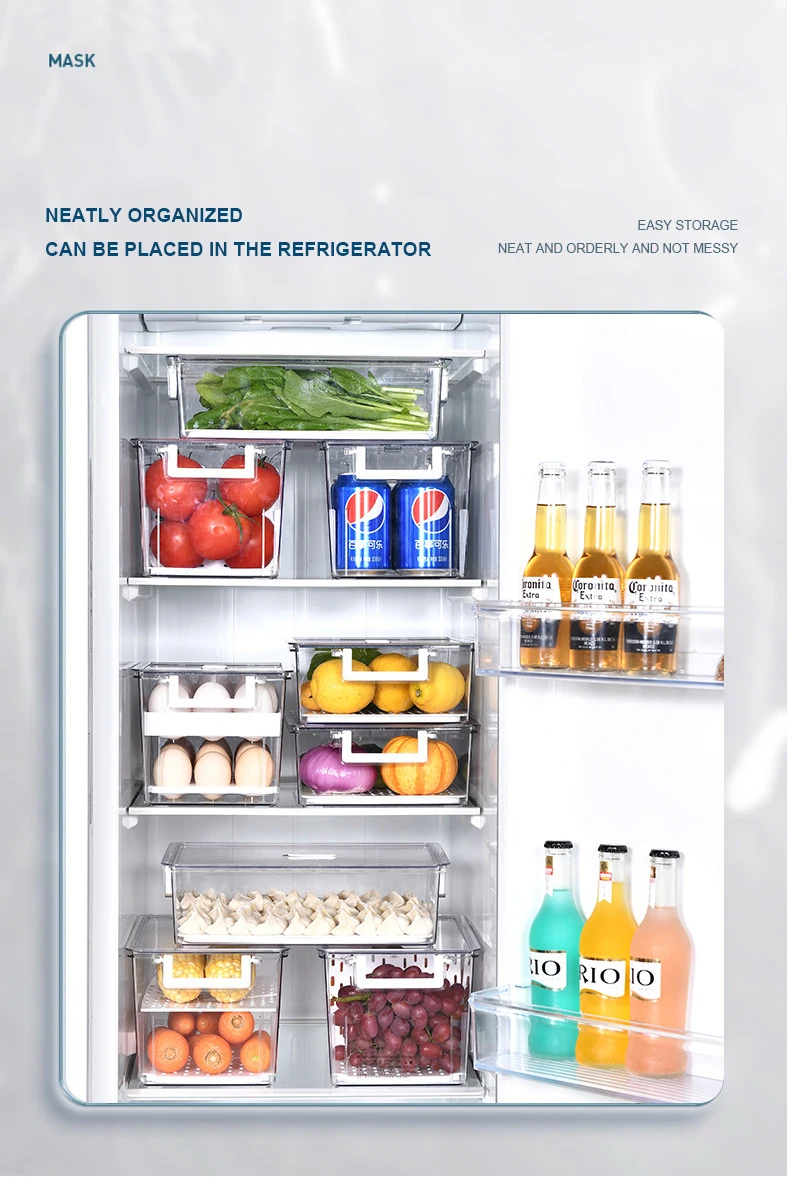 Slideep Food Storage Containers Fridge Produce Saver Stackable Refrigerator Organizer Keeper Foldable lid with Removable Drain