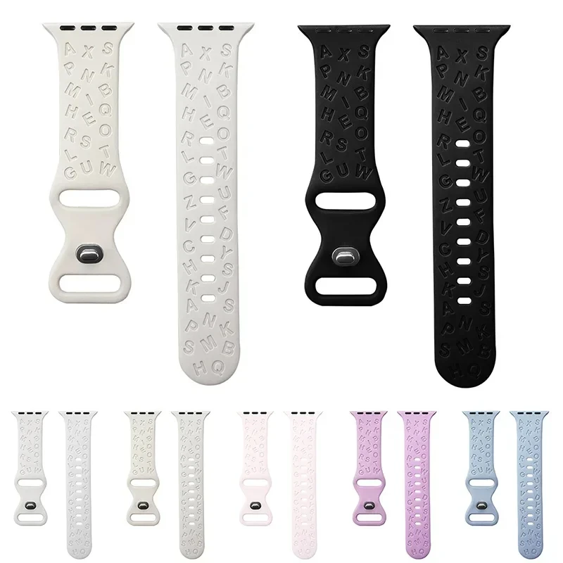 Silicone Strap For Apple Watch Band 45mm 49 38 40mm Engraved correa bracelet for iwatch series ultra 7 se 3 6 8 Butterfly Buckle