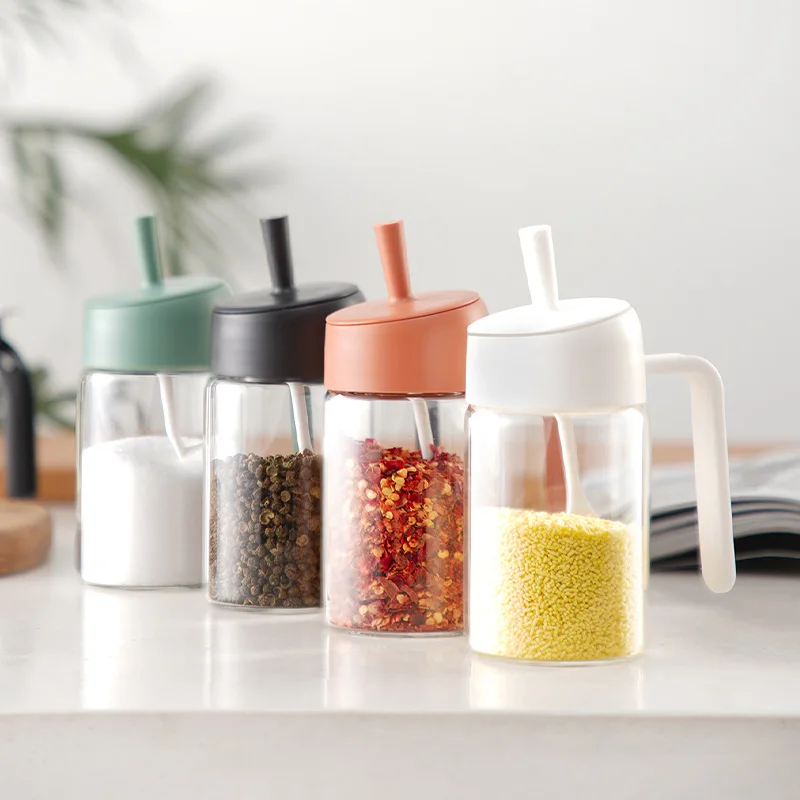 250ml lead-free glass food storage jar container Kitchen accessories Color handle seasoning spoon lid spice jar