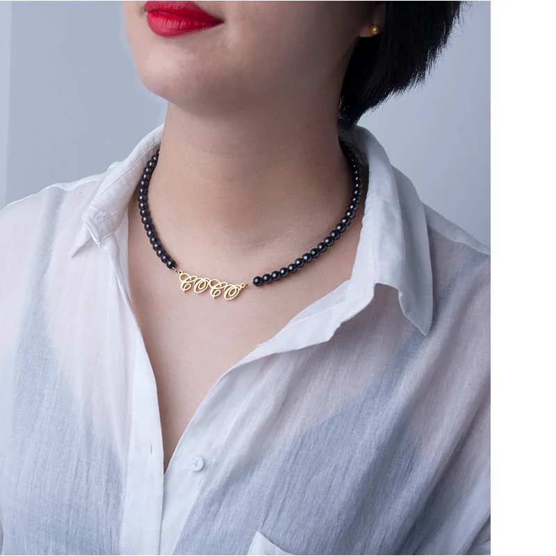 Kids name plate personalized Custom Mom Letter Pendant Heart Engraved necklace Diy Name Pearl necklace