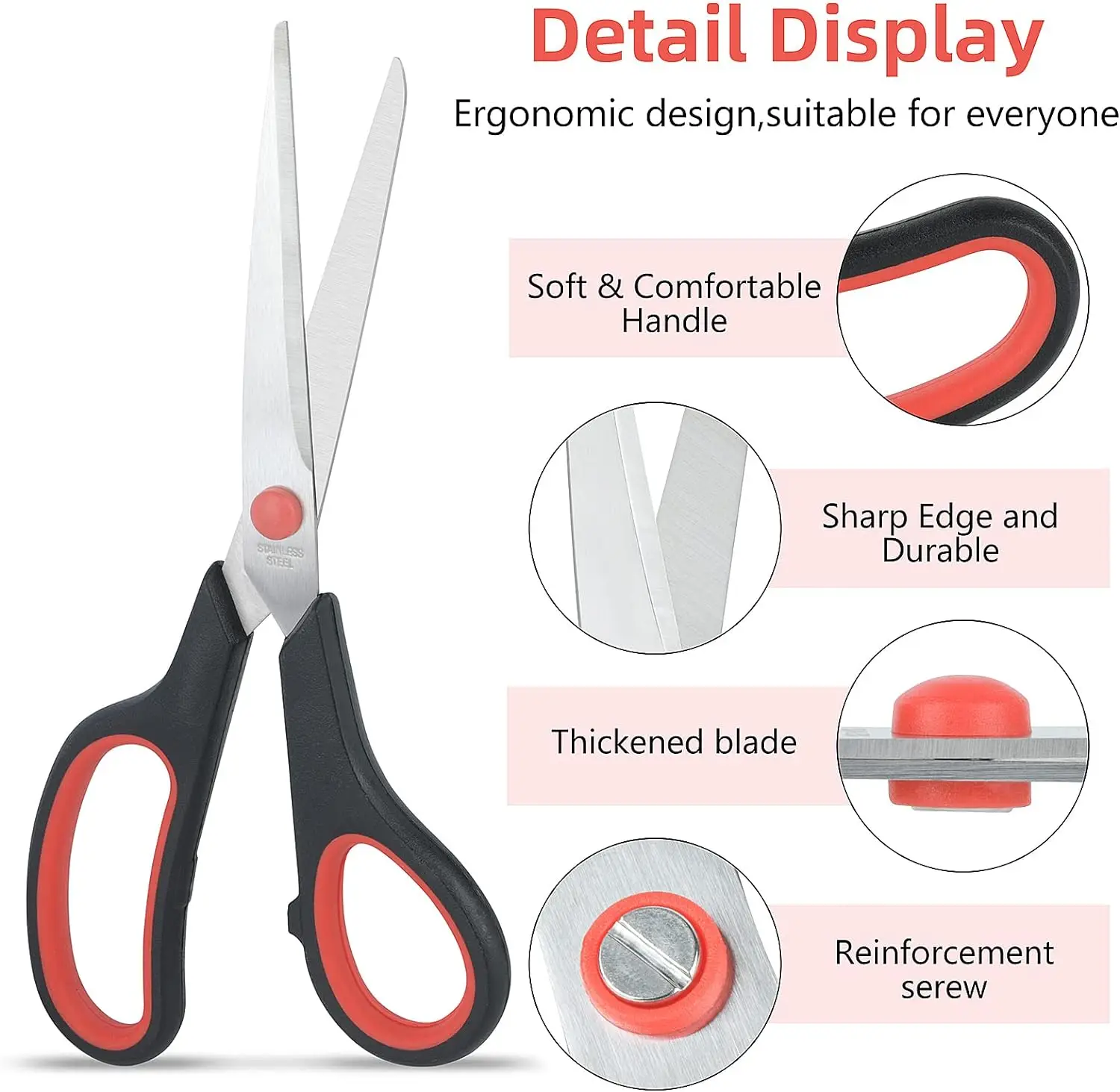 8.5 Inch Comfort-Grip High/Middle School Student Teacher Scissors Sharp Paper Scissors Office Home School Craft Sewing Fabric