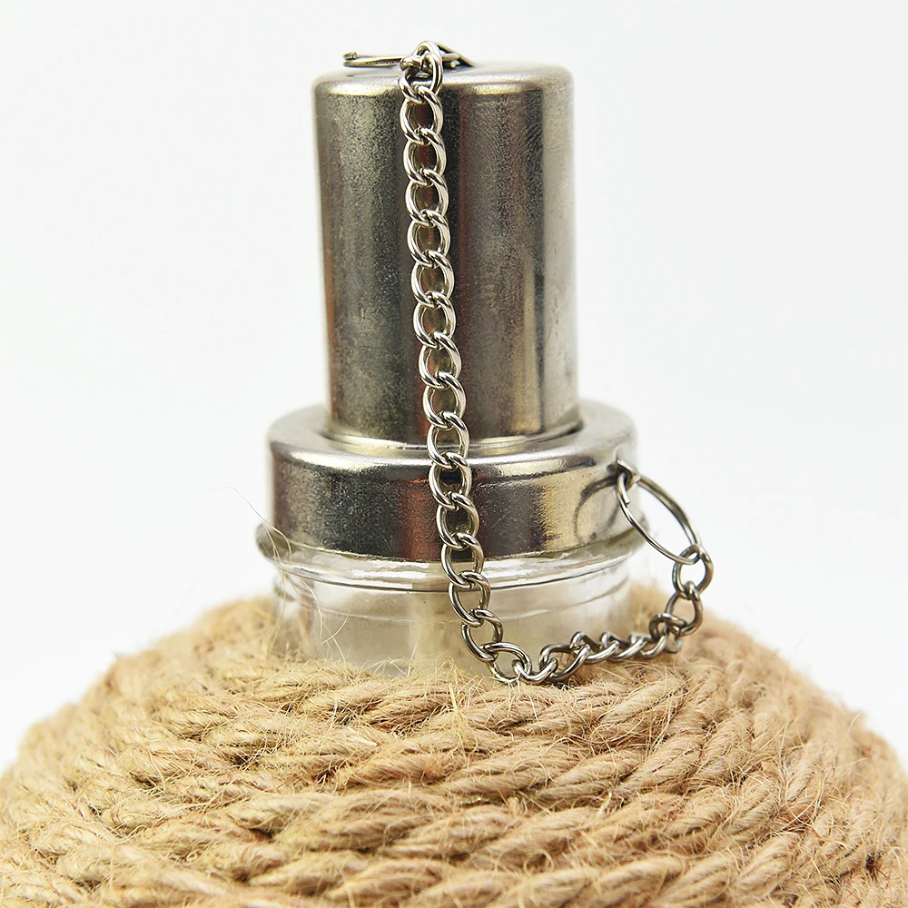 China Manufacturer Reusable Home Decoration Round Glass Oil Lamp With Fiberglass Wicks