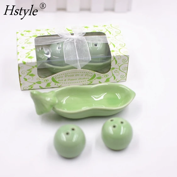 Seasoning Can Two Peas in Pod Ceramic Salt Pepper Shaker Wedding Party Gifts Set Wedding Favor Two Pea Pod Ceramics SD1661