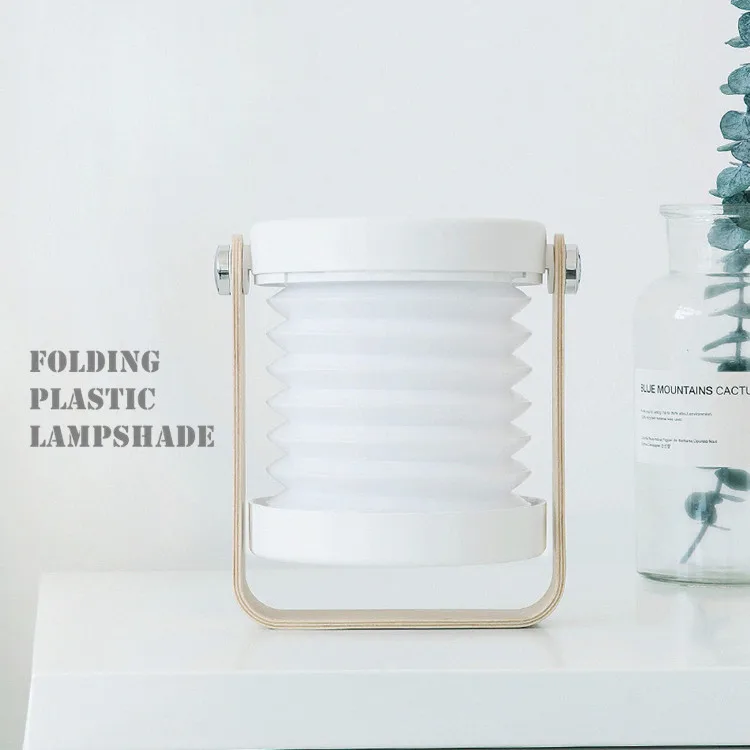 New Design Multifunction Portable Folding Lamp Wooden Handle Hanging Lantern Night Light for Bedside Table Bedroom Reading Light