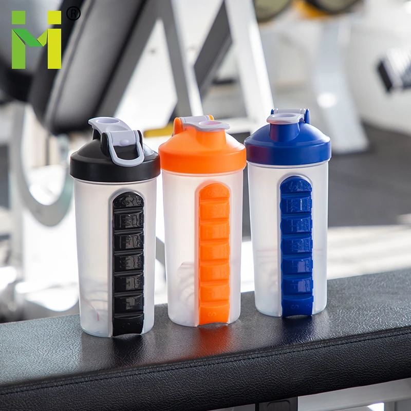 600ml plastic pill and vitamin organizer water bottle green red blue color