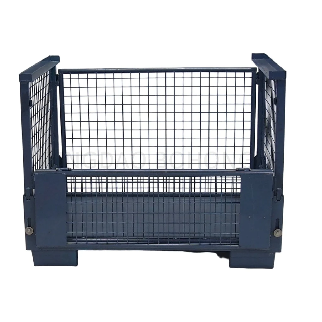BHK112 storage stacking foldable wire mesh steel metal cage pallet trolley cage