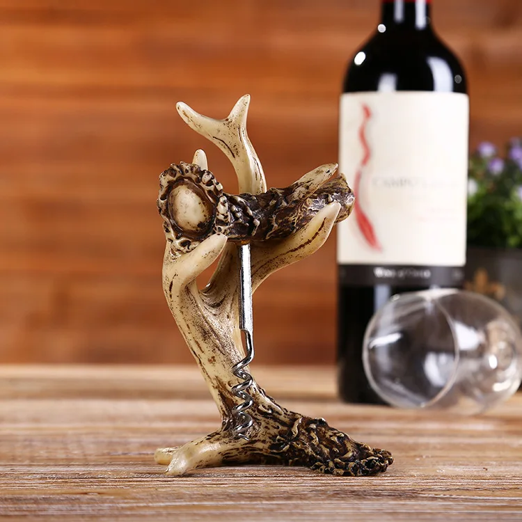 Nordic Resin Deer Antler Figurine Red Wine Bottle Opener for Home Decor