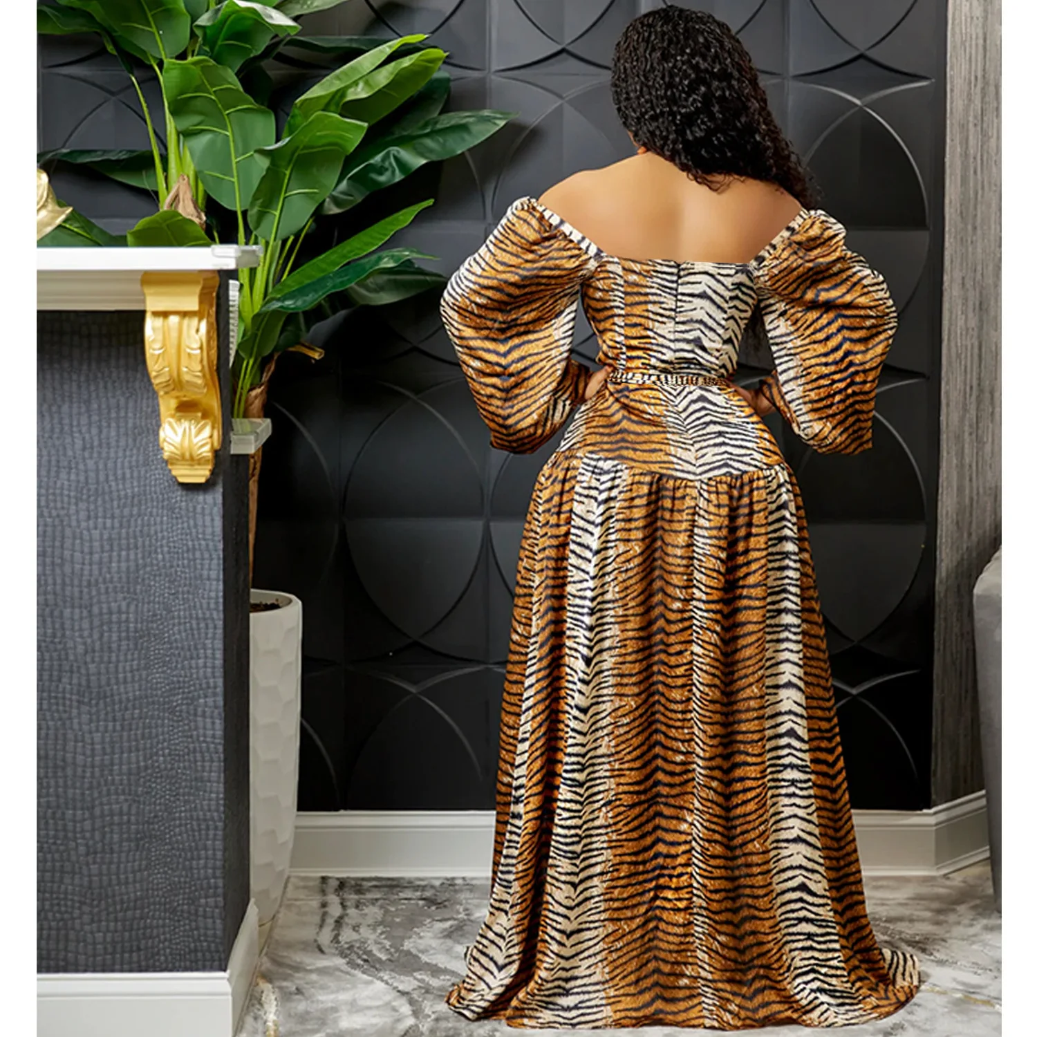 2022 new print wrap chest V-neck irregular slit large skirt plus size dress