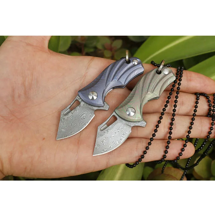 
9CR18MOV Damascus Folding Knife HuntingKnife Titanium handle 