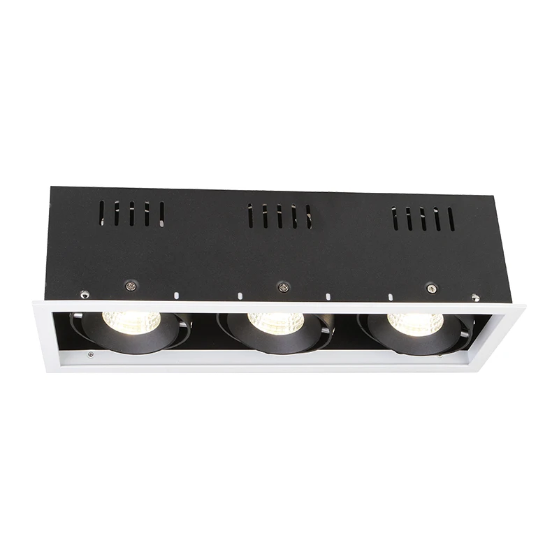 3 Heads 15W 18W Triple adjustable Cob Led Grille Light Recessed Downlights Wall Washer Ceiling Indoor Embedded Spotlights