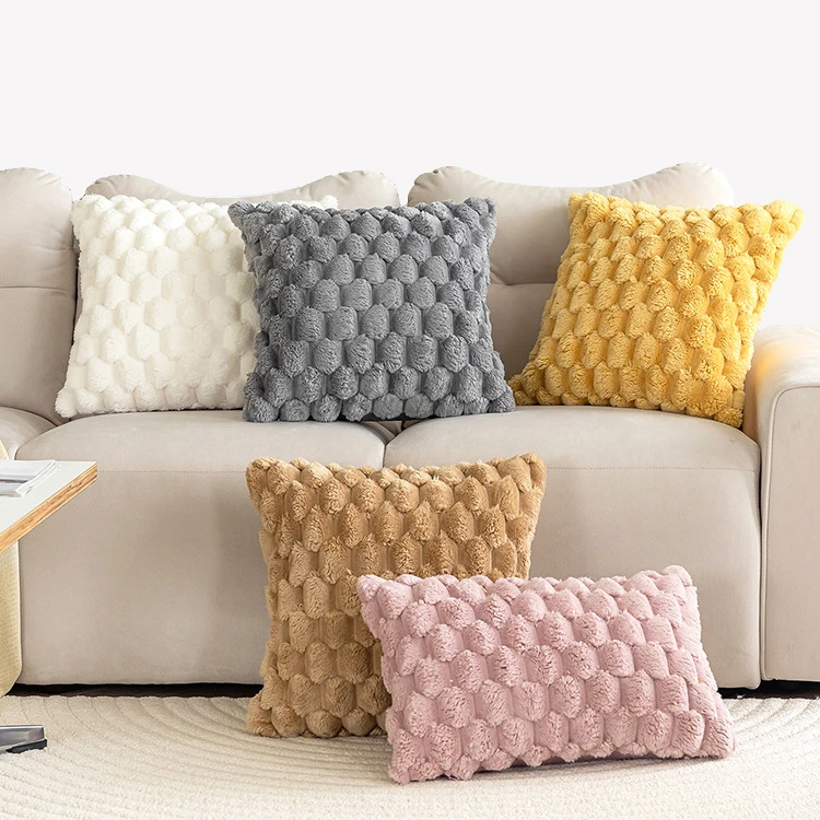 Wholesale European Faux Fur Plush Pillow Case Cover 3D Stereoscopic Home Sofa Geometric Decorative Cushion Cover