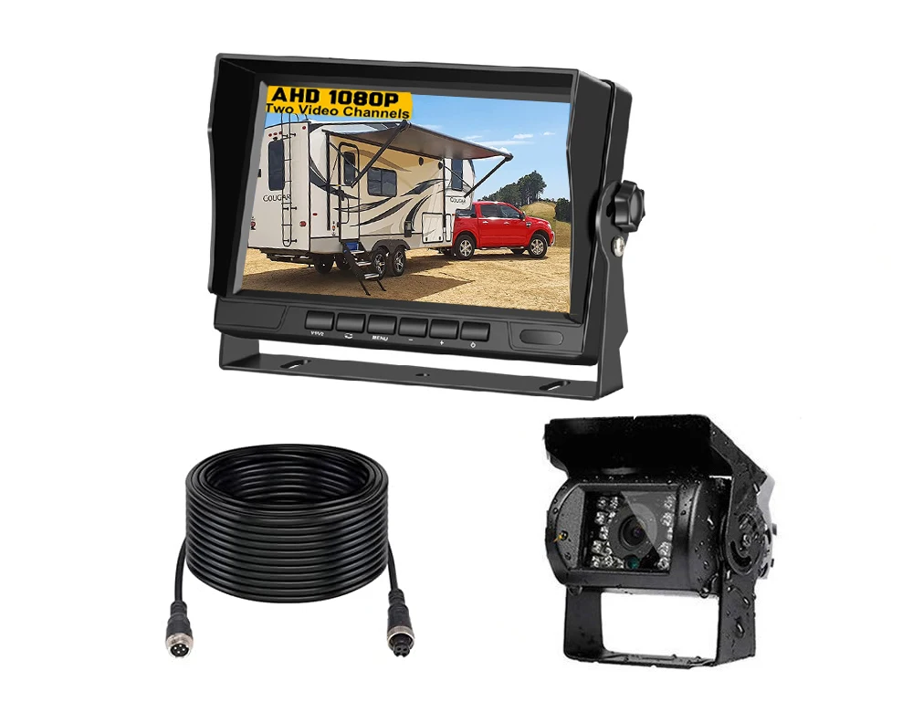 AHD 720P 24V Rear Camera Monitor Set with 7 Inch Car Rearview Monitor and Vehicle Reverse Backup Camera for Truck Bus Trailer