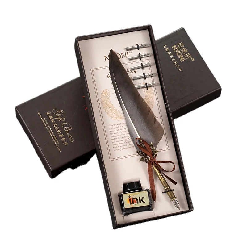 NYONI-N8205 Premium Quality Alloy Nibs Feather Dip Pen Writing Calligraphy Feather Quill Pen Set