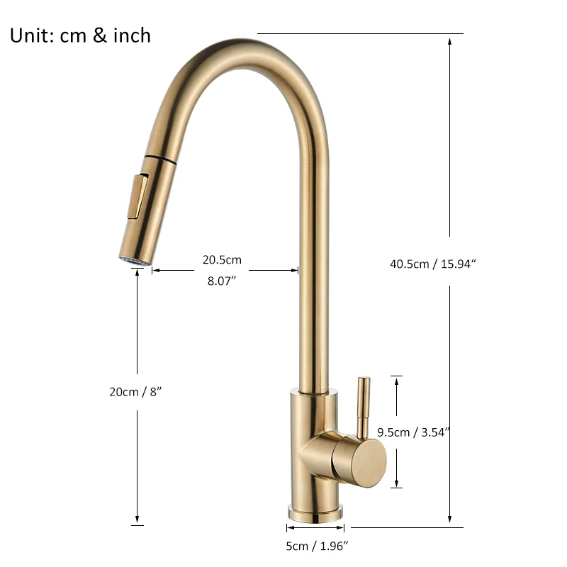 Brushed Gold Kitchen Faucet Pull Out Kitchen Sink Faucet Single Handle Faucet 360Rotatble Kitchen Tap Hot Cold Mixer