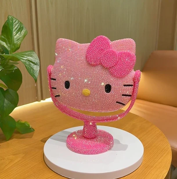 Cartoon Lovely Bling Hello Kt Mirror Plastic Diamond DIY Makeup Mirror Girly Princess Kitty Cat Mirror