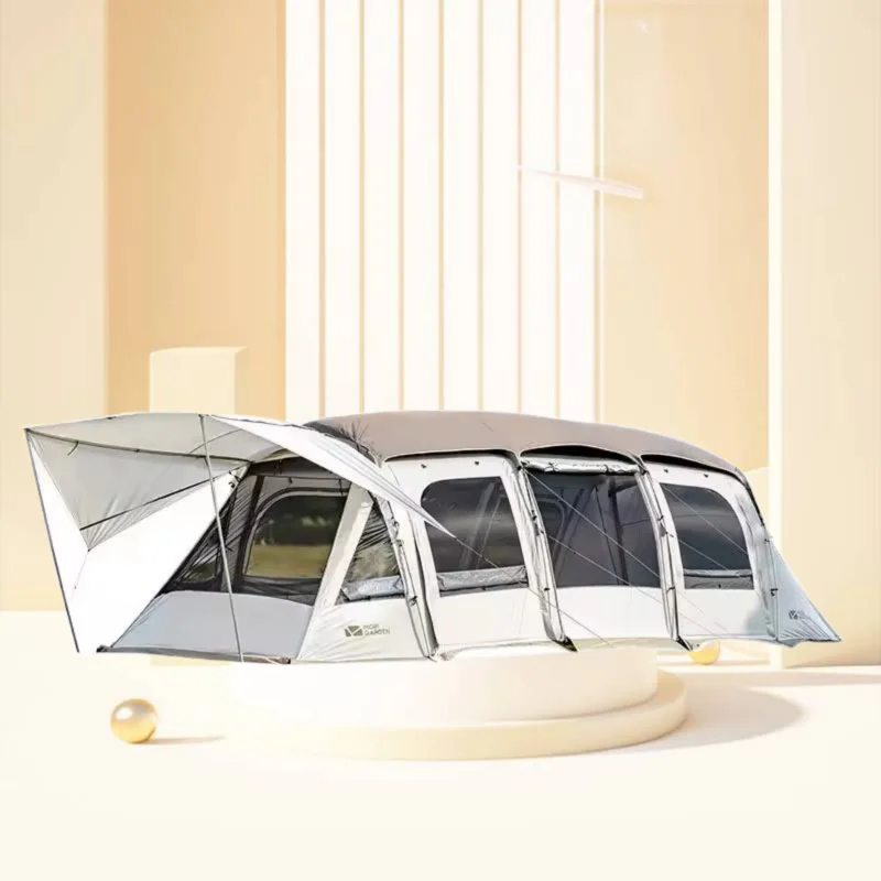 MOBI GARDEN Tent Camping Outdoor Camping Equipment Windproof and Rainproof Two Rooms One Hall Large Space Tunnel Tent LanSheng