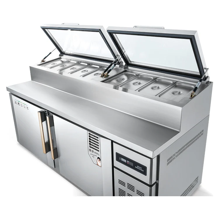 Good Quality Long Service Time Stainless Steel Display Cooler Kitchen Freezer Pizza Prep Tables Refrigerator for Commercial