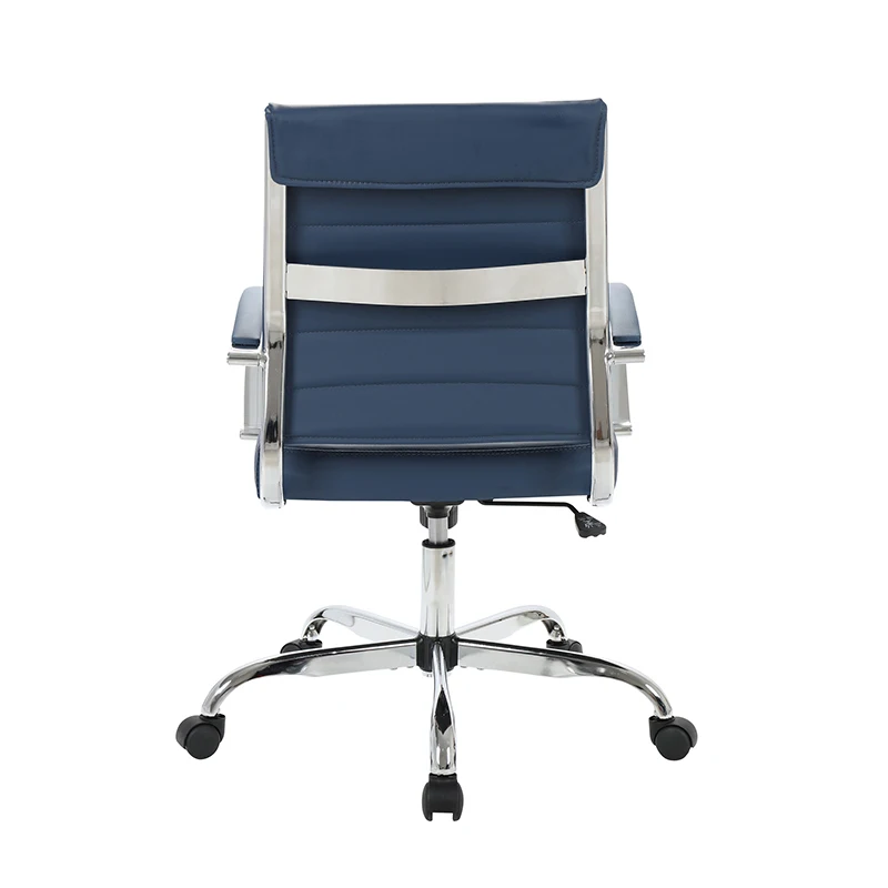 Blue PU Leather Executive Chair Furniture Chromed Metal Frame Swivel Office Chair