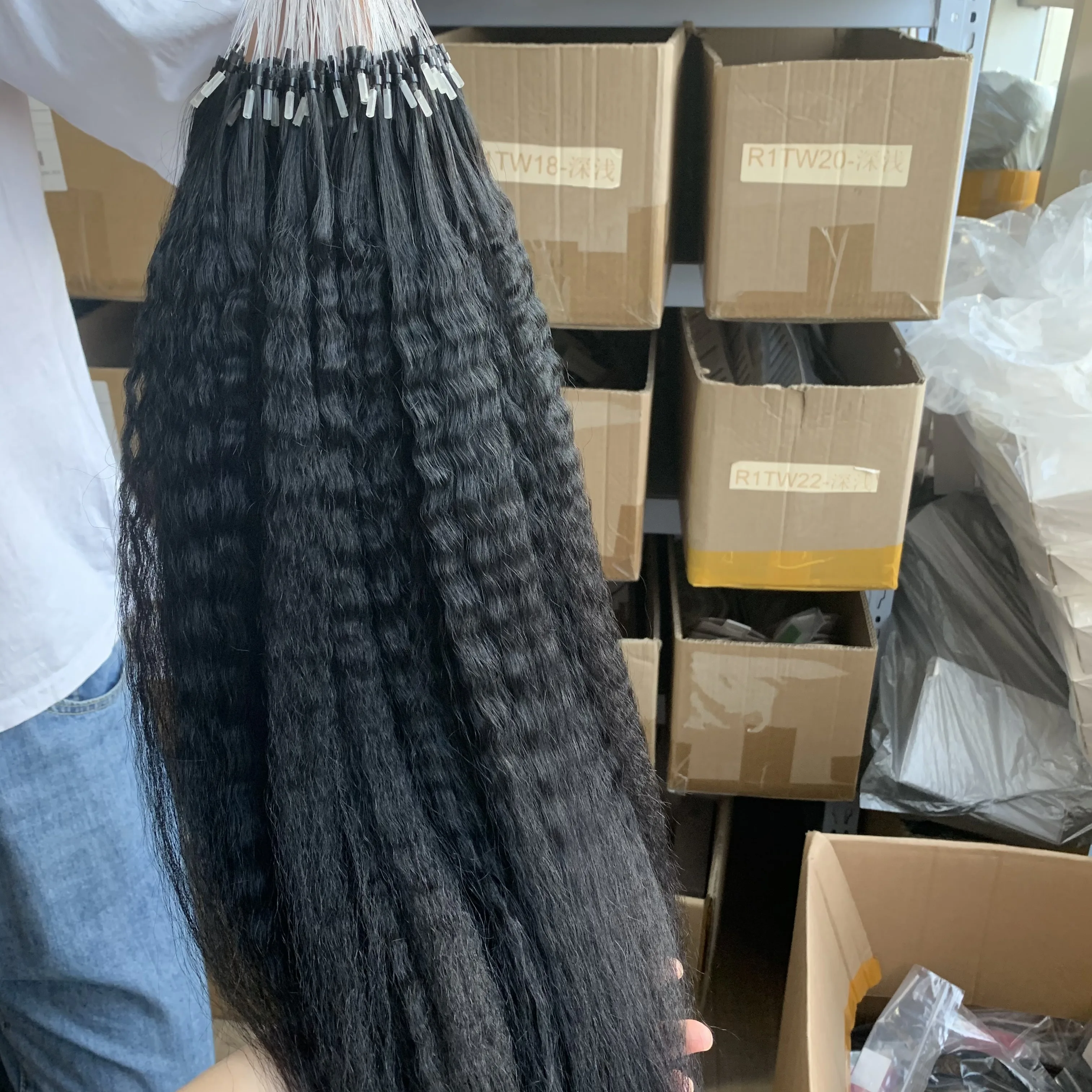 Easy to Wear Chinese Micro Loop Human Hair Extensions Remy Double Drawn Virgin Kinky Straight Micro Link Human Hair Extensions
