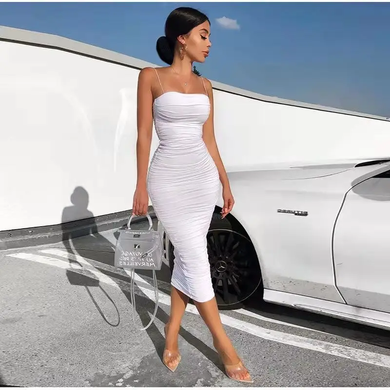 fashion Customize 2 Layers White Summer Dress Women 2021 Elegant Ruched Maxi Dress Pink Party Long Dress Sexy Woman Party Night