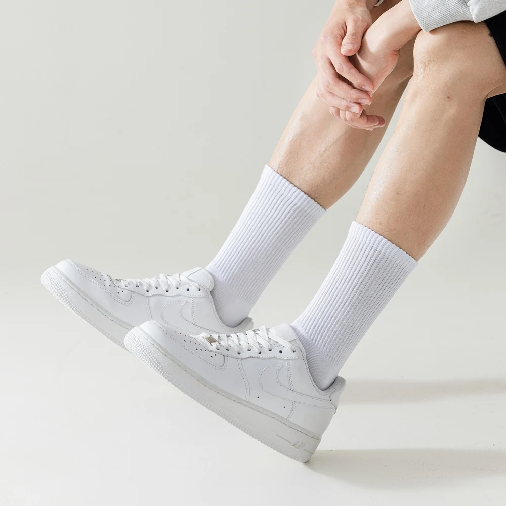 Wholesale thicken lengthen custom men socks business sports cotton pure tube socks extra large size feet crew socks