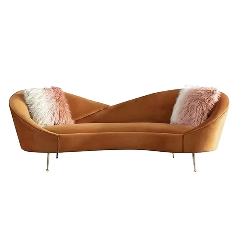 Semi-circular arc pure orange fabric double seat minimalism light luxury high-end reception negotiation lounge lobby sofa