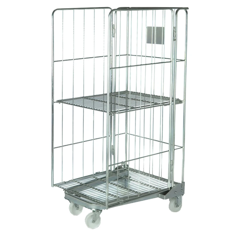 Galvanized 3 side 4 side high load logistic folding cargo storage industrial warehouse large steel roll container trolley