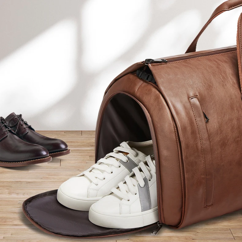 Hot Selling Fashion Waterproof Leisure PU Garment Duffle Bag Foldable 2 in 1 Large Capacity Fitness Bag