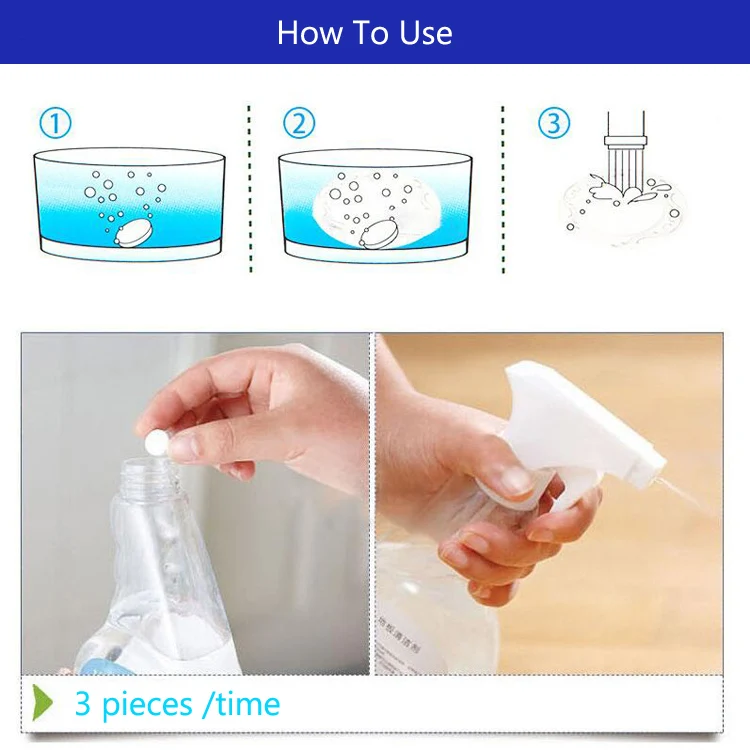 Kitchen / Car Glass 10PCS Fine Concentrated Solid All Purpose Effervescent Cleaning Multifunctional Effervescent Spray Cleaner