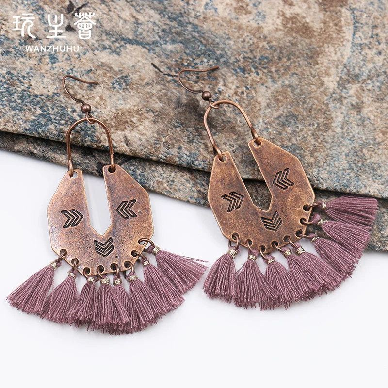 Bohemian design womens alloy daily wear drop tassel earrings jewelry