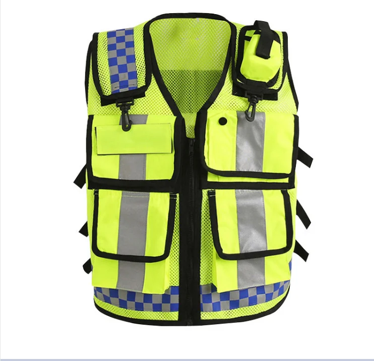 Multi-pocket Reflective Vest HI-VIS Vest Fluorescent Color Roadside Assistance Safety Suit Night Motorcycle Riding Breathable