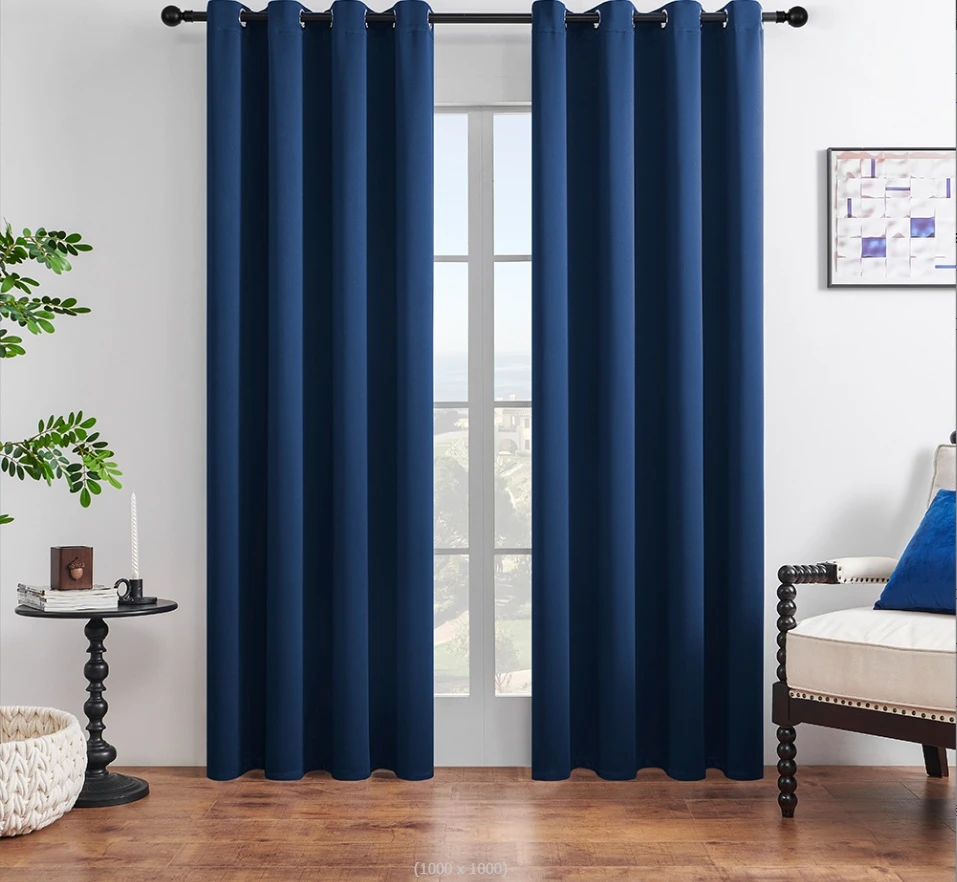 Wholesale Custom High Blackout Solid Grommet Top Army Green Polyester Simple Hotel Curtain for Livingroom Windows