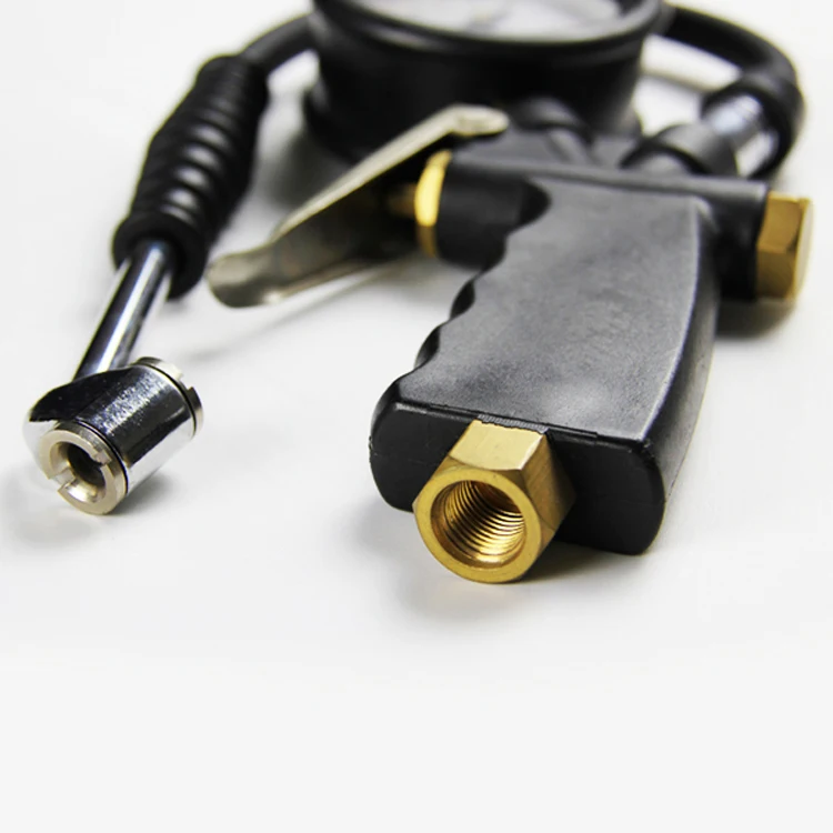 Air chuck dial tire gauge with inflating gun for any vehicle
