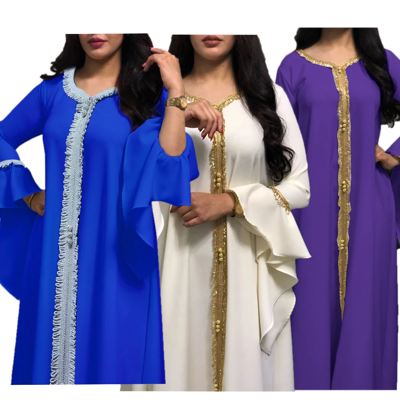 Hot Selling Plus Size Ruffle Islamic Clothing Abaya Robe with Golden Lace Jalabiya for Women Dubai Maxi Gown Luxury Muslim Dress